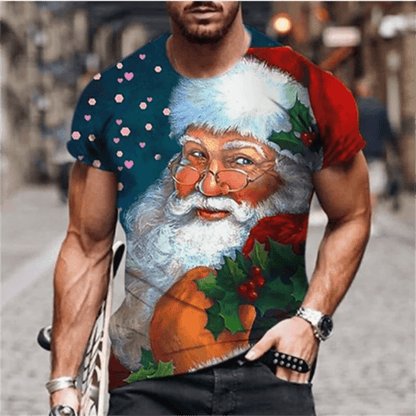 3D Santa Print Men's Christmas T-Shirt