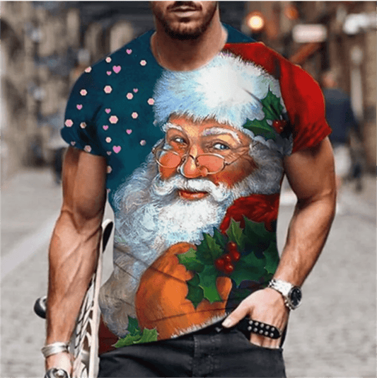 3D Santa Print Men's Christmas T-Shirt