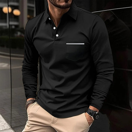 Men's Long Sleeve Pocket Polo T-Shirt