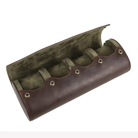 Vintage Leather Watch Roll Travel Case Organizer