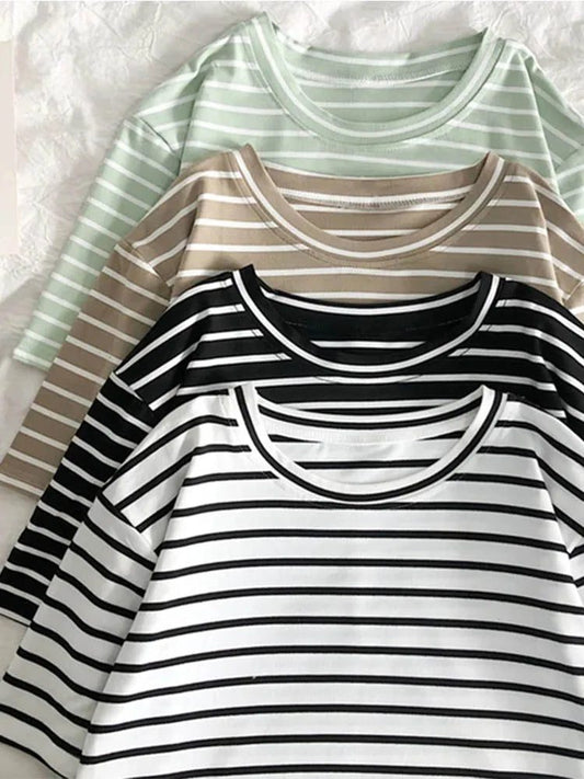 Striped Casual O-Neck T-Shirt for Women