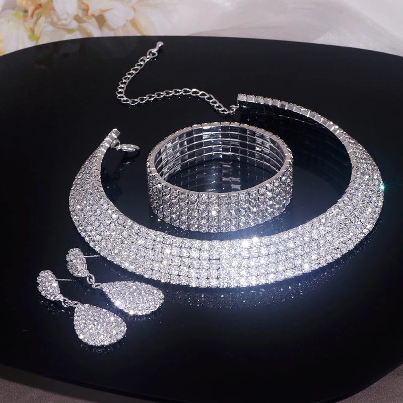 Luxury Silver Rhinestone Wedding Jewelry Set