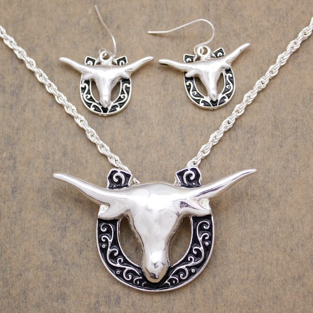 Western Cowgirl Hat Necklace Earring Jewelry Set