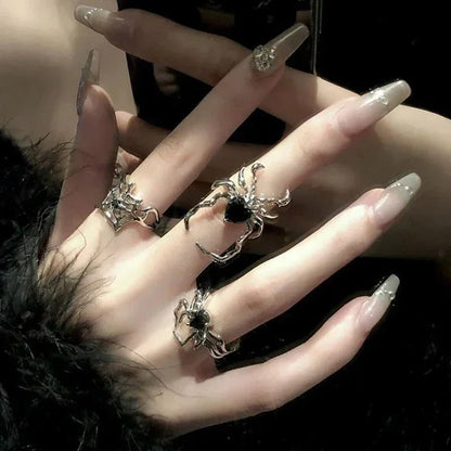 Gothic Black Spider Rings for Women Jewelry