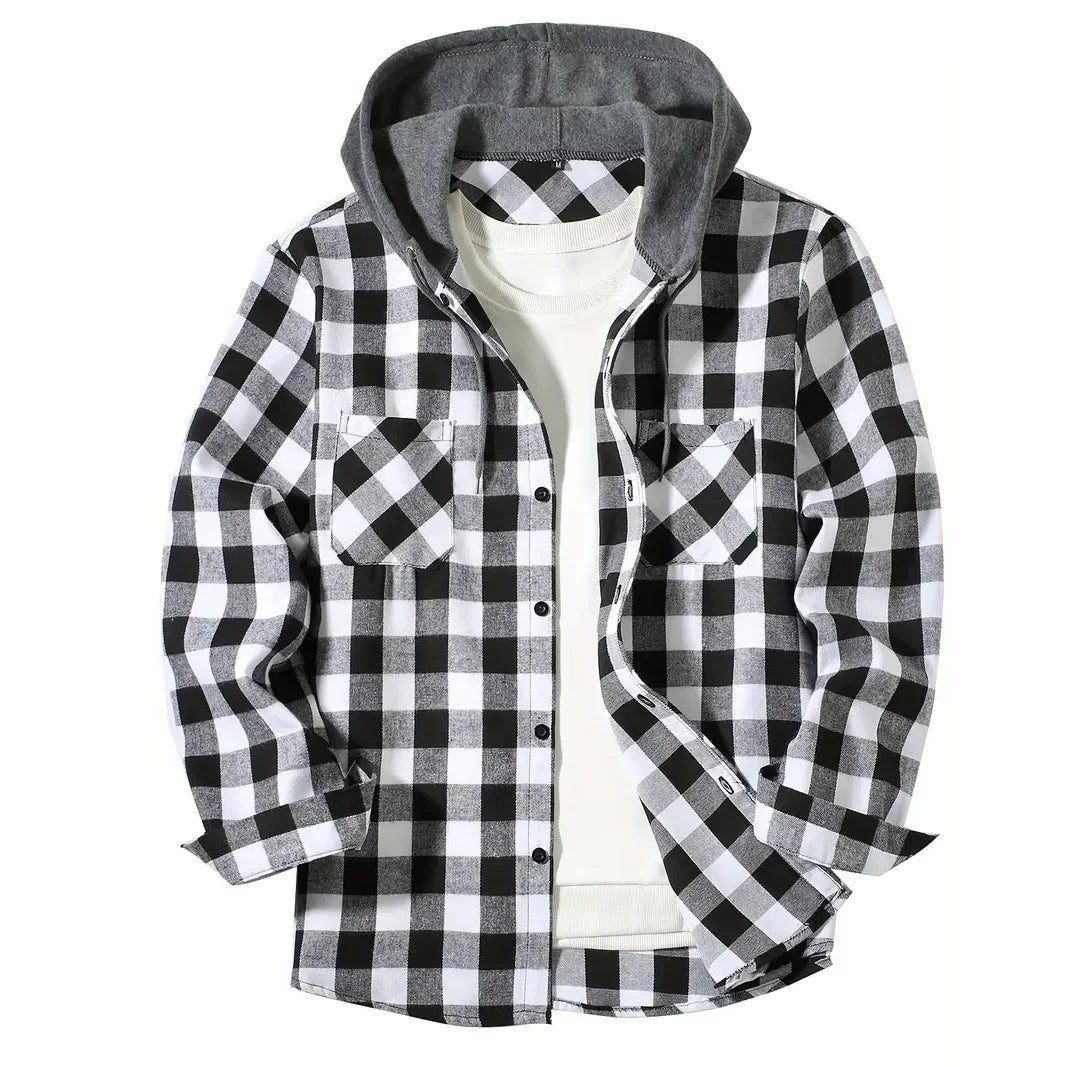 Men's Classic Plaid Flannel Hoodie Shirt