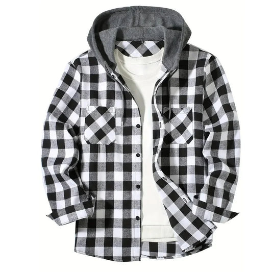 Men's Classic Plaid Flannel Hoodie Shirt