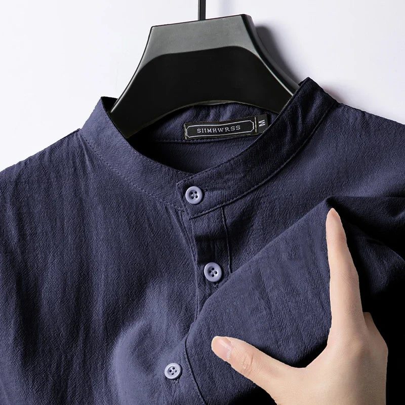 Lightweight Linen Cotton Henley Shirts for Men
