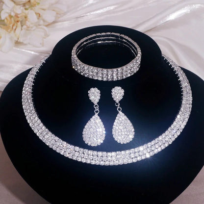 Luxury Silver Rhinestone Wedding Jewelry Set