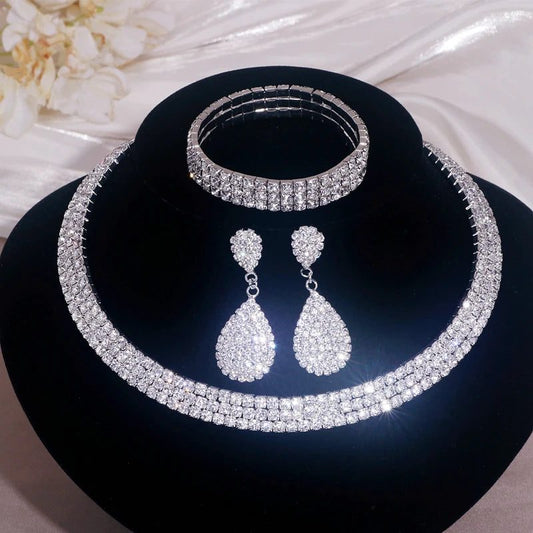 Luxury Silver Rhinestone Wedding Jewelry Set