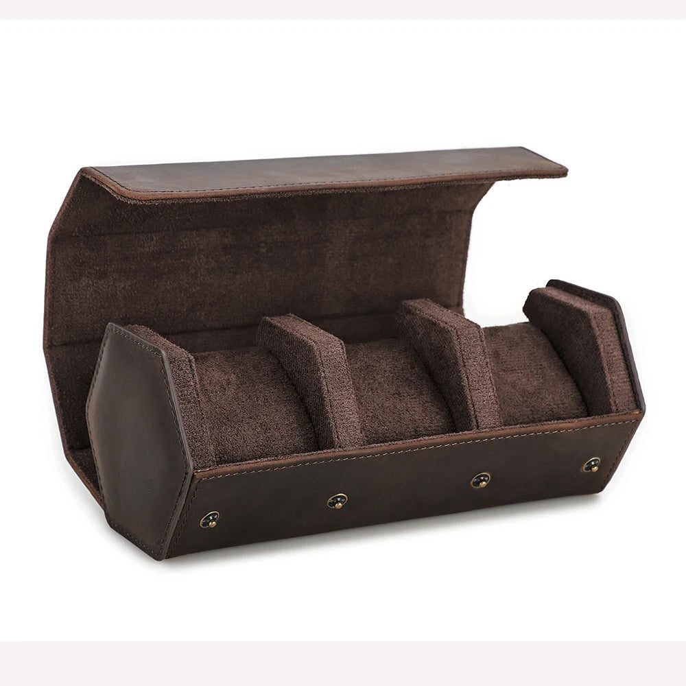 Vintage Leather Watch Roll Travel Case Organizer