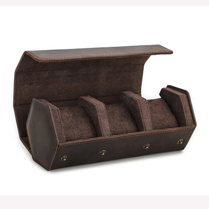 Vintage Leather Watch Roll Travel Case Organizer
