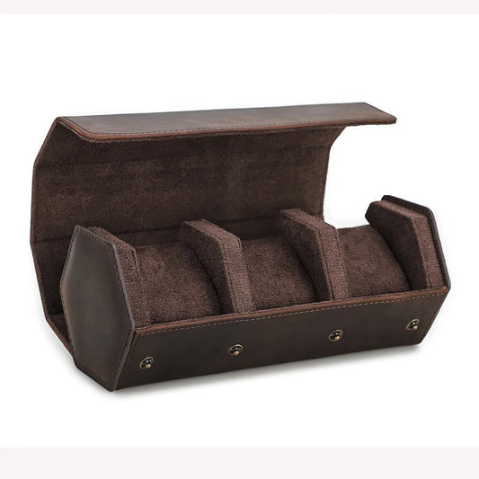 Vintage Leather Watch Roll Travel Case Organizer