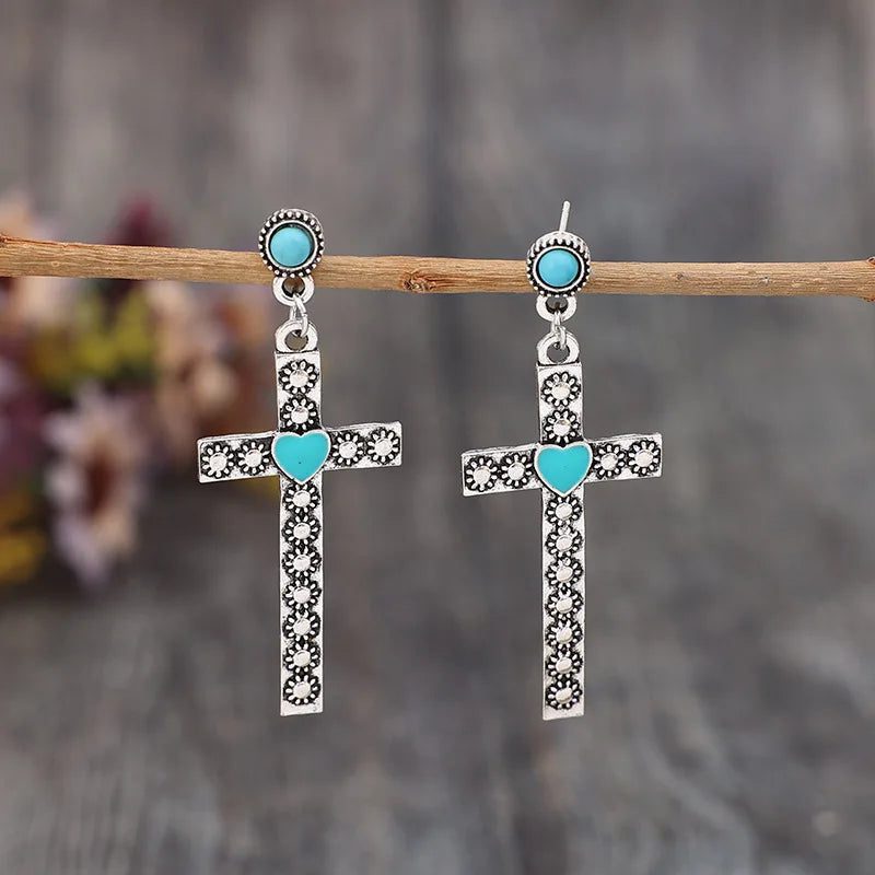 Turquoise Cross Stud Earrings for Women