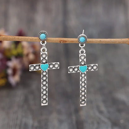 Turquoise Cross Stud Earrings for Women