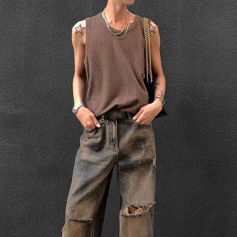 Men's Vintage Striped Ribbed Tank Top