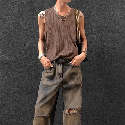 Men's Vintage Striped Ribbed Tank Top
