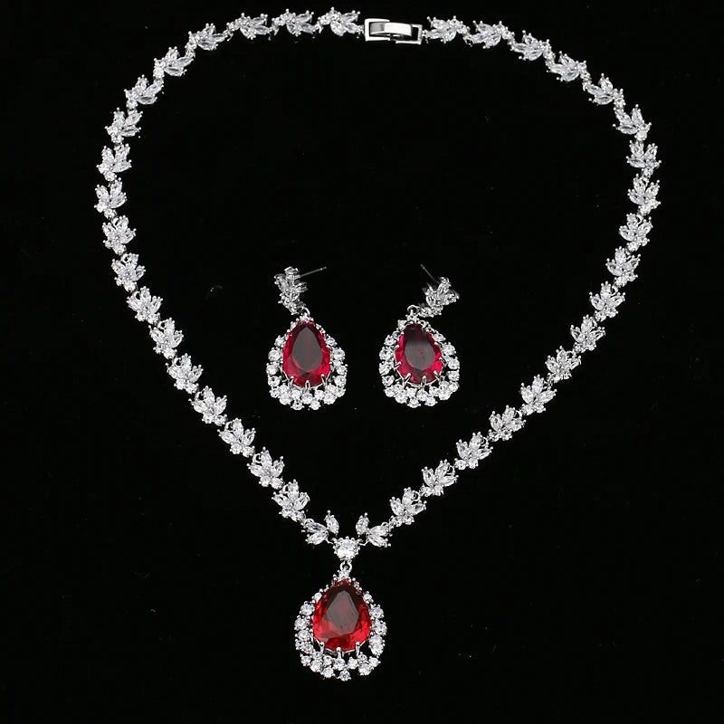 Luxury Retro Red Zirconia Wedding Jewelry Set