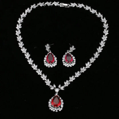 Luxury Retro Red Zirconia Wedding Jewelry Set