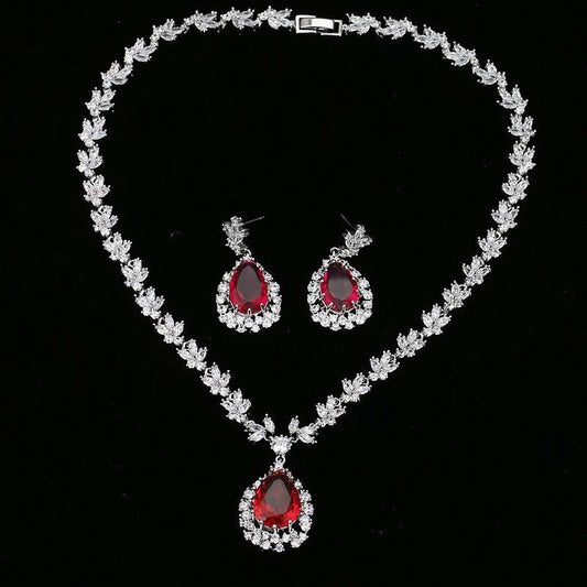 Luxury Retro Red Zirconia Wedding Jewelry Set