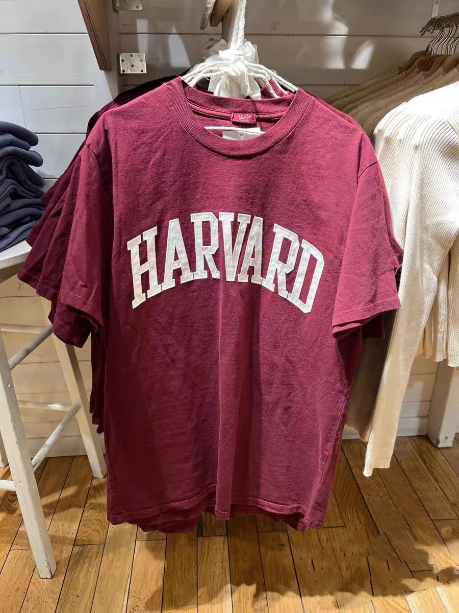 Vintage Harvard Red Cotton T-Shirt for Women