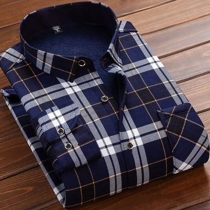 2024 Men's Flannel Plaid Winter Dress Shirt