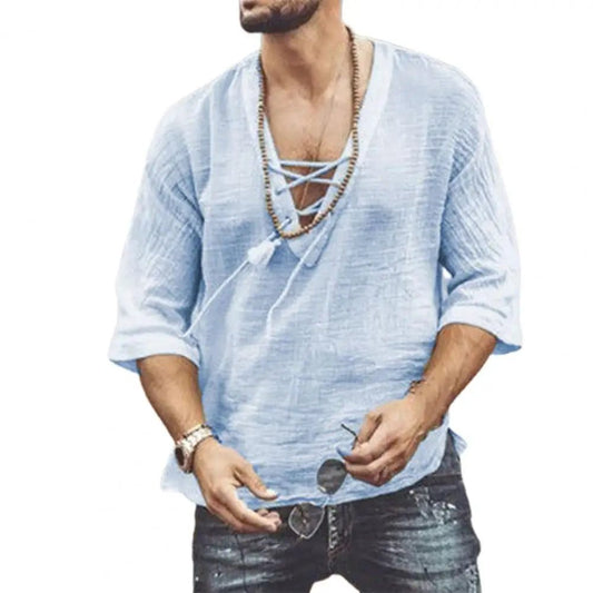 Men's Casual White Linen Short Sleeve Shirt