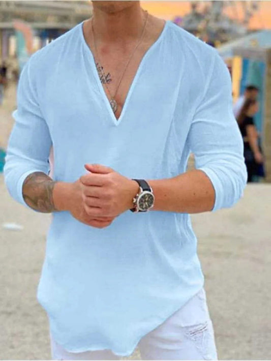 Men's V-Neck Casual Shirt - Trendy Pullover