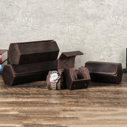 Vintage Leather Watch Roll Travel Case Organizer