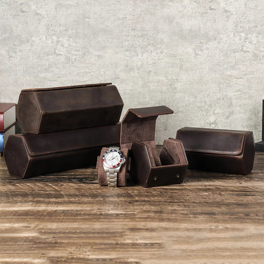 Vintage Leather Watch Roll Travel Case Organizer