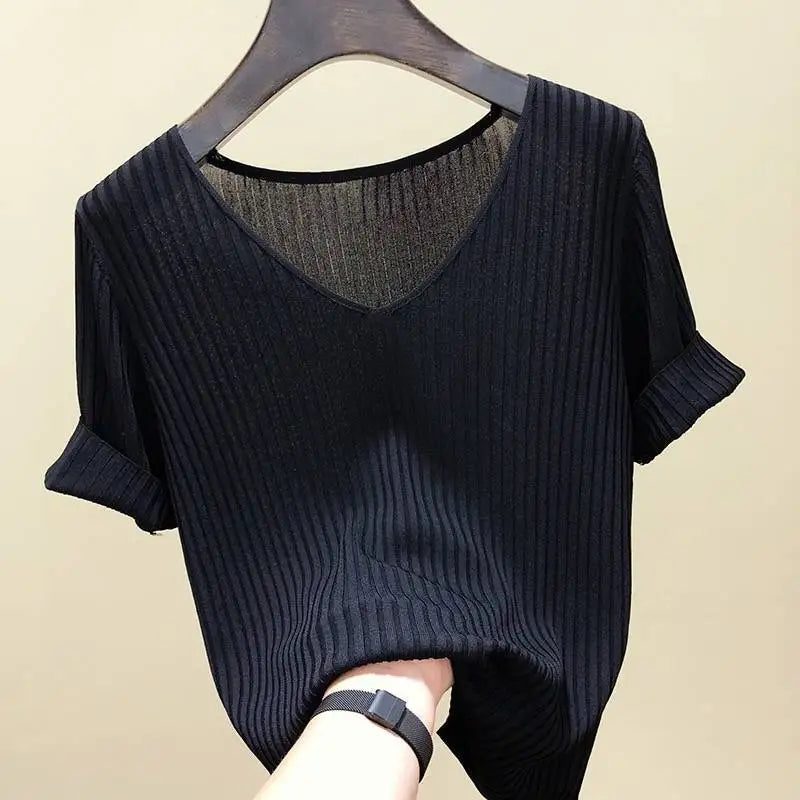 Summer Ice Silk Cropped T-Shirt for Women