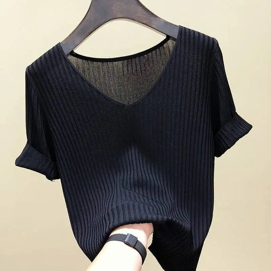 Summer Ice Silk Cropped T-Shirt for Women