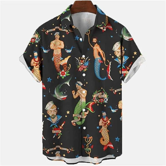Men's Hawaiian Shirts: Retro Mermaid Print Summer