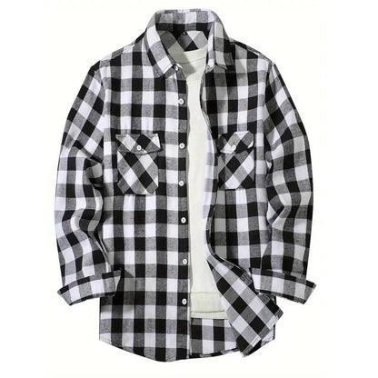 Men's Classic Plaid Flannel Shirt with Pockets