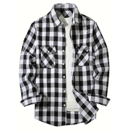 Men's Classic Plaid Flannel Shirt with Pockets