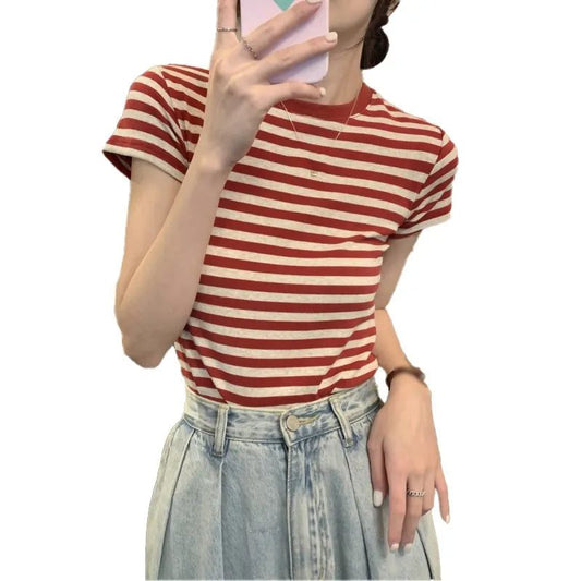 Casual Women's Striped O-Neck Summer T-Shirt