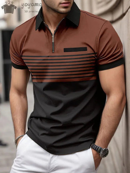 Men's Solid Zipper Polo Golf Shirt