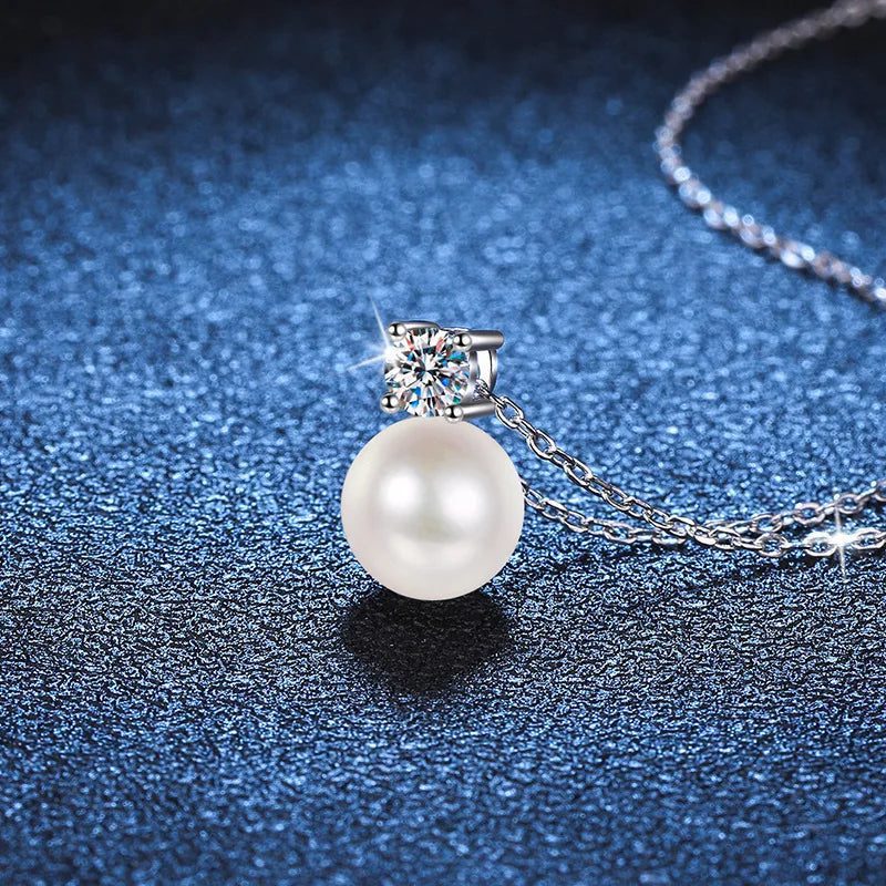 925 Sterling Silver Pearl Moissanite Pendant Necklace