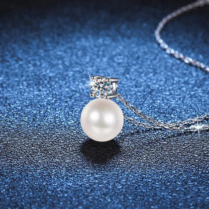 925 Sterling Silver Pearl Moissanite Pendant Necklace
