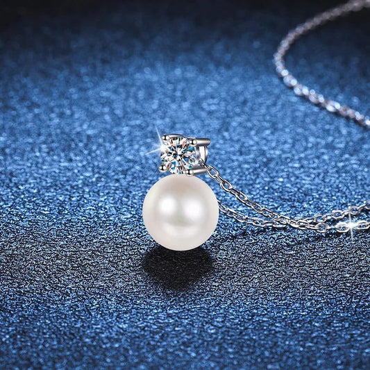 925 Sterling Silver Pearl Moissanite Pendant Necklace
