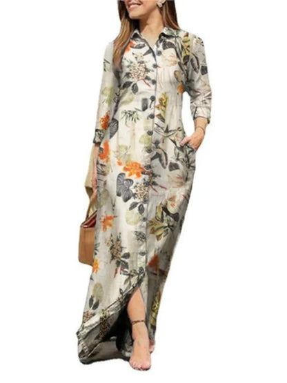 Chic Floral Print Long Sleeve Dresses