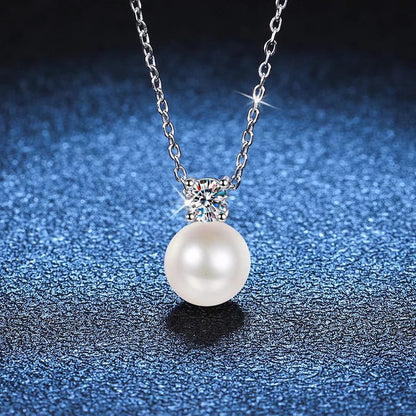 925 Sterling Silver Pearl Moissanite Pendant Necklace