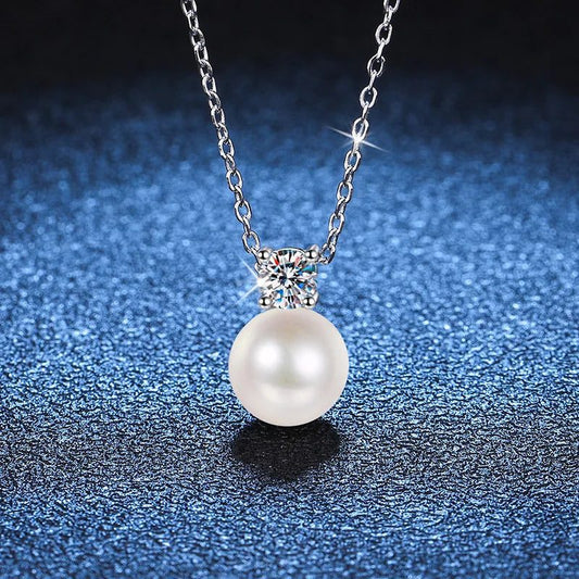 925 Sterling Silver Pearl Moissanite Pendant Necklace