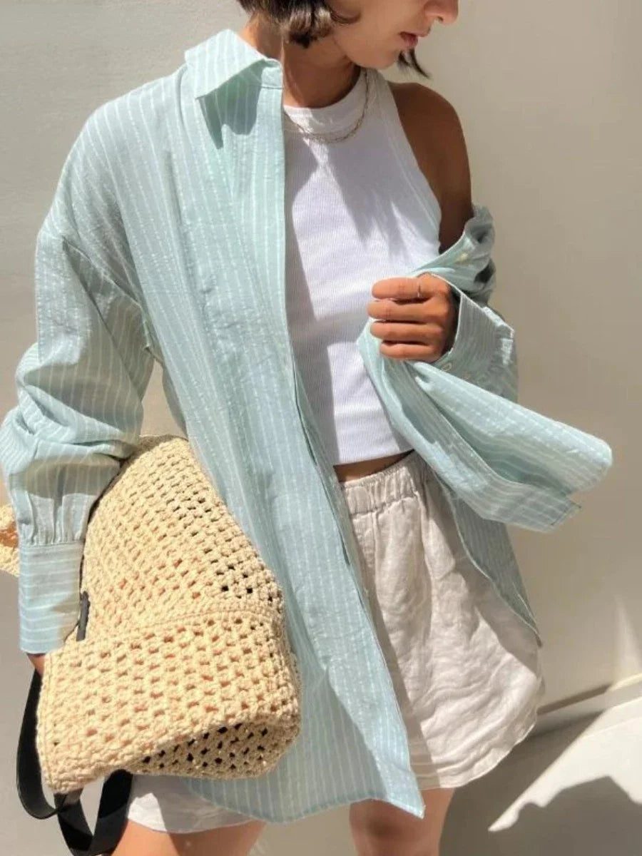 Chic Oversized Striped Cotton T-Shirts for Women