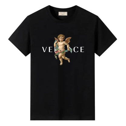 Men's Vintage Cotton T-Shirt with Angel Print