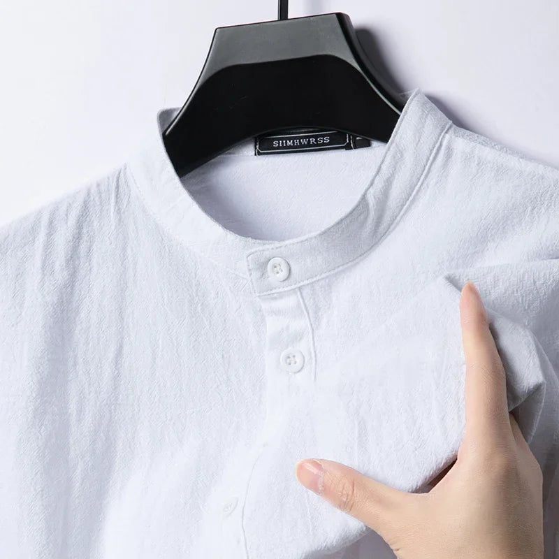 Lightweight Linen Cotton Henley Shirts for Men