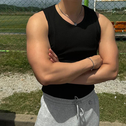 Men's Ribbed Tank Top for Gym Running