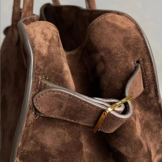 Luxury Brown Suede Handbags with Gold Buckle