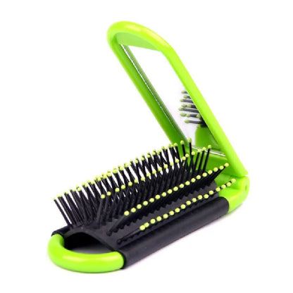 Portable Folding Hair Brush with Mirror