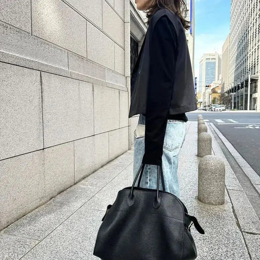High-Capacity Leather Suede Commuting Handbag