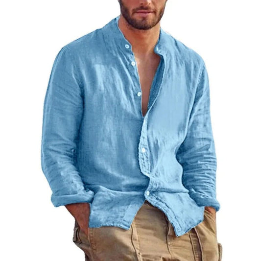 Men's Plus-Size Linen Cotton Long Sleeve Shirts